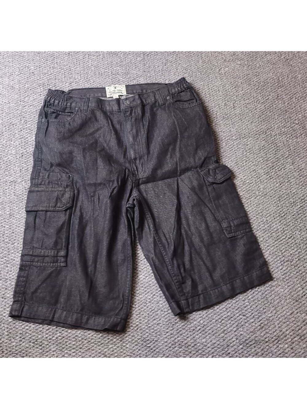Liberty Blues Cargo Jean Shorts Mens 36 Big Tall Elastic Black Cotton Jorts y2K
